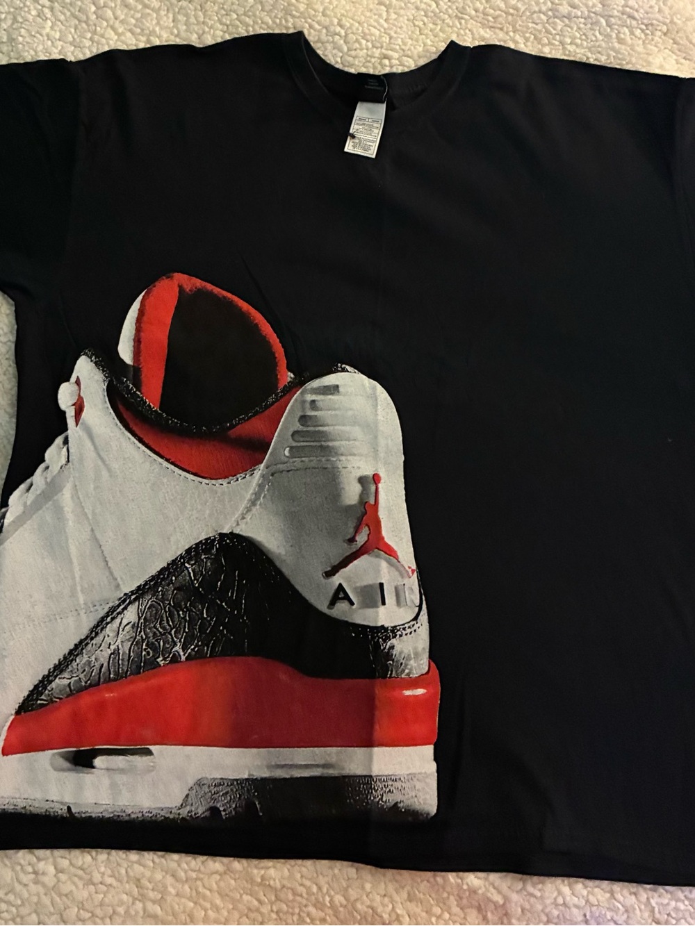 Vintage Jordan Black Tee with Red & White Jordan 3 Sneaker Graphic (never worn)